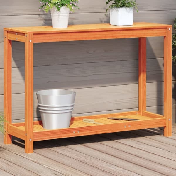 plantebord med hylde 108x35x75 cm massivt fyrretræ gyldenbrun