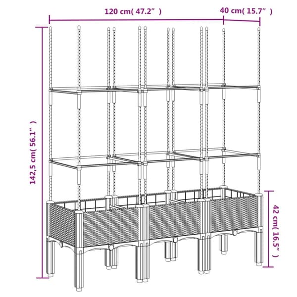 plantekasse med espalier 120x40x142,5 cm PP grå