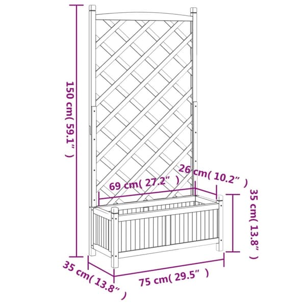 plantekasse med espalier massivt grantræ sort