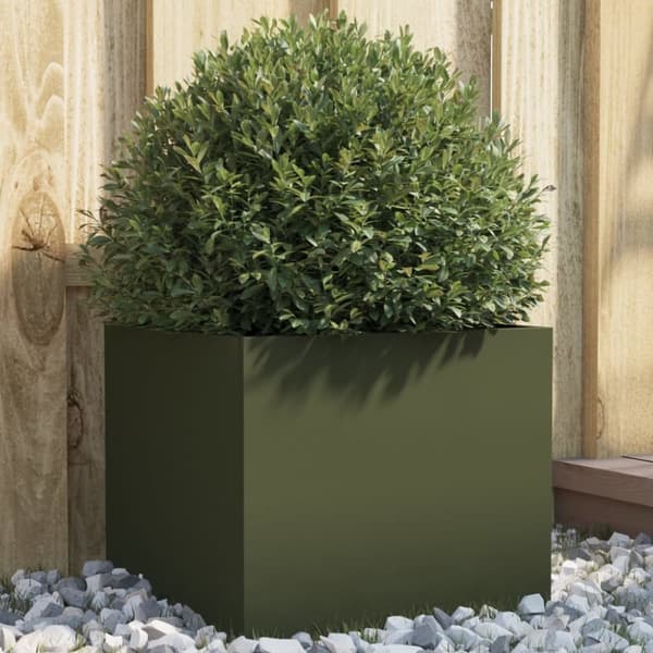 plantekasse 32x30x29 cm koldvalset stål olivengrøn