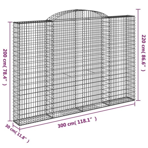buet gabionkurv 300x30x200/220 cm galvaniseret jern