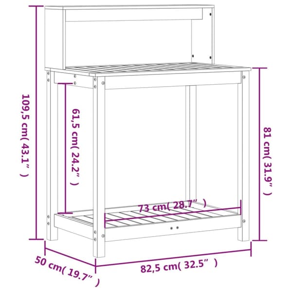plantebord med hylder 82,5x50x109,5 cm massivt fyrretræ brun