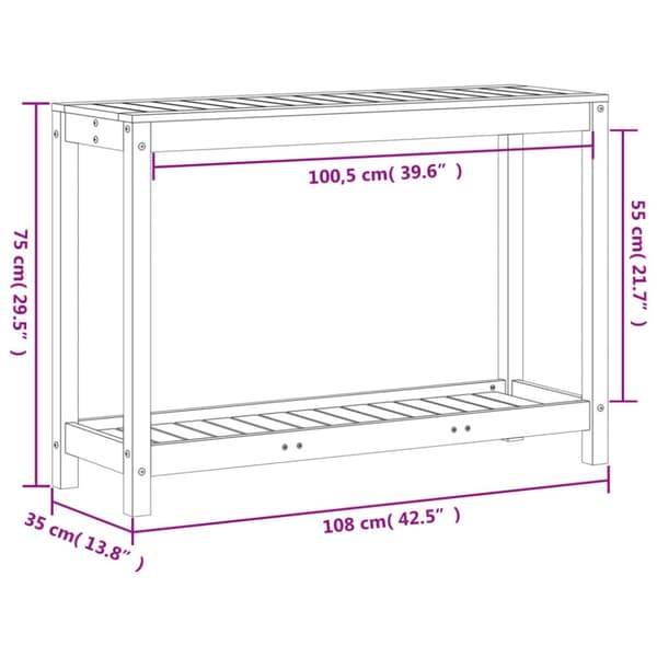 plantebord med hylde 108x35x75 cm massivt douglasgran