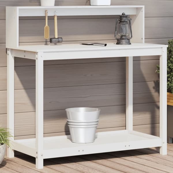 plantebord med hylder 108x50x109,5 cm massivt fyrretræ hvid