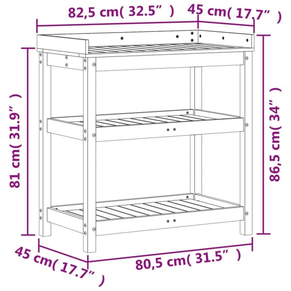 Växtbord med hyllor brun 82,5x45x86,5 cm massiv furu