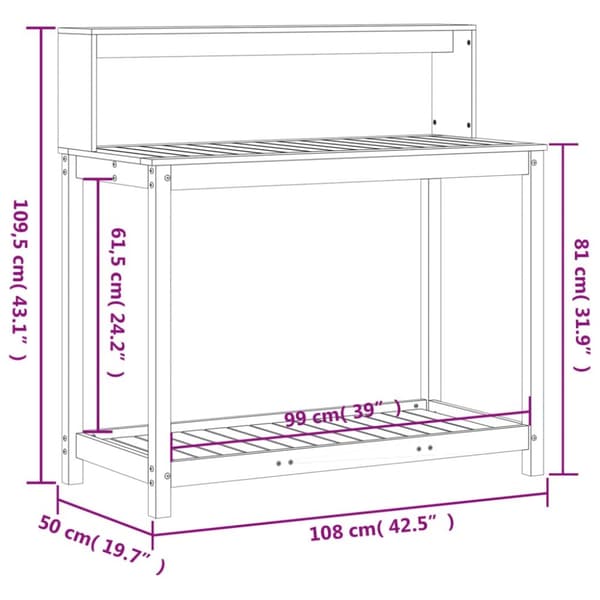 plantebord med hylder 108x50x109,5 cm massivt fyrretræ brun