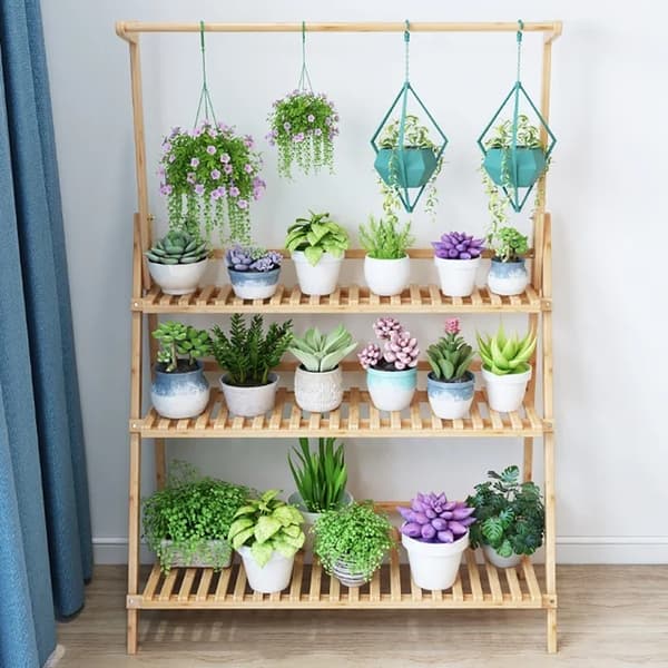 Bambu Blomkruks Hylla, 100cm Höjd, Hopfällbar Design, Med upphängning
