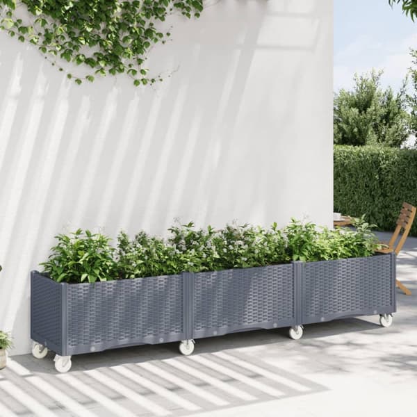 plantekasse med hjul 240x50x54 cm PP grå
