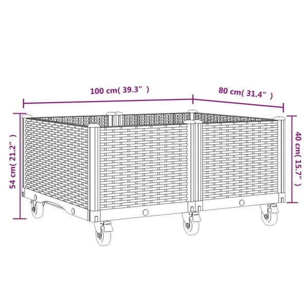 plantekasse med hjul 100x80x54 cm PP hvid