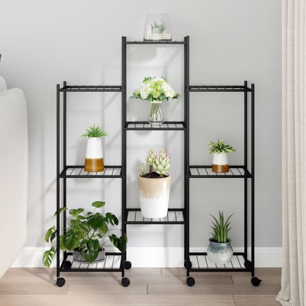 vidaXL Kukkateline pyörillä 83x25x103,5 cm musta rauta -  Kukkatelineet