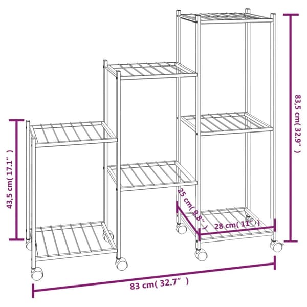 vidaXL Kukkateline pyörillä 83x25x83,5 cm musta rauta -  Kukkatelineet