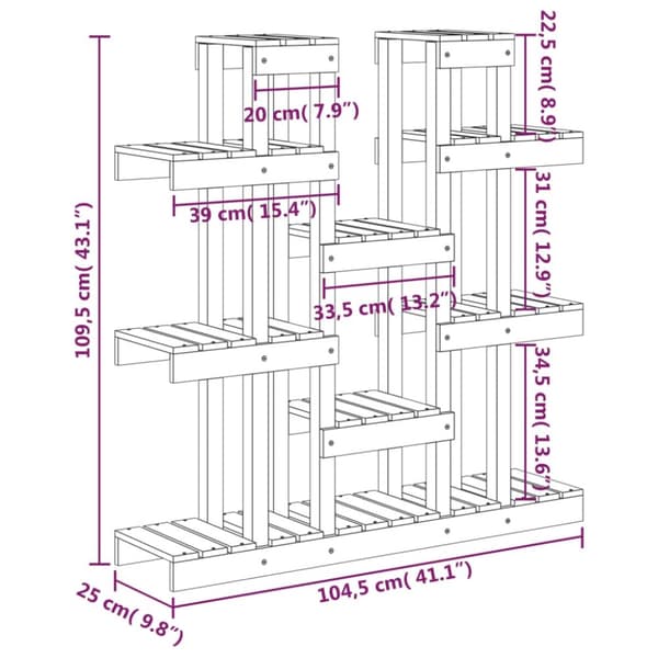 vidaXL Kasviteline valkoinen 104,5x25x109,5 cm täysi mänty -  Kukkatelineet