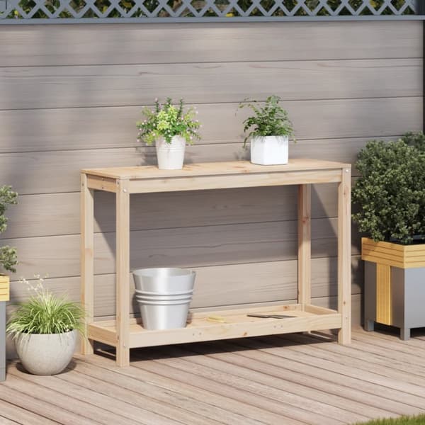 vidaXL Växtbord med hylla 108x35x75 cm massivt furu -  Växtställ