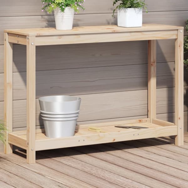 vidaXL Växtbord med hylla 108x35x75 cm massivt furu -  Växtställ