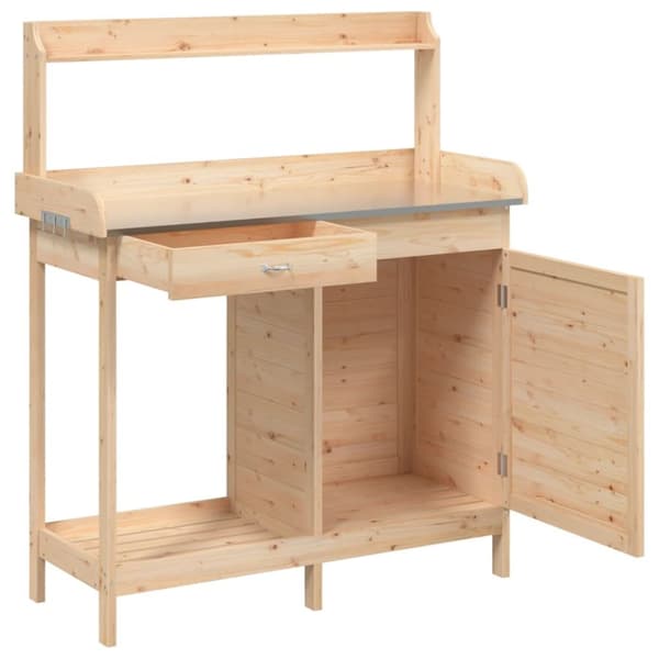 vidaXL Odlingsbänk med skåp 110,5x45x124,5 cm massivt granträ -  Växtställ