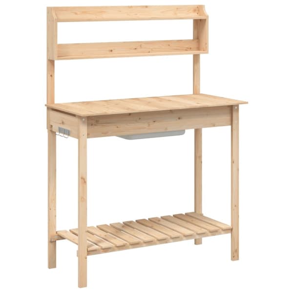 vidaXL pottebænk med vask 147,5x44x139,5 cm massivt grantræ -  Planteborde