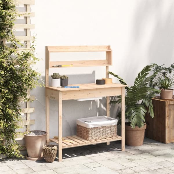 vidaXL pottebænk med vask 147,5x44x139,5 cm massivt grantræ -  Planteborde