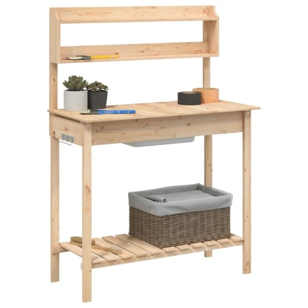 vidaXL pottebænk med vask 147,5x44x139,5 cm massivt grantræ -  Planteborde