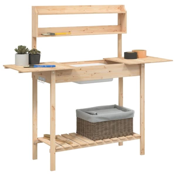 vidaXL pottebænk med vask 147,5x44x139,5 cm massivt grantræ -  Planteborde