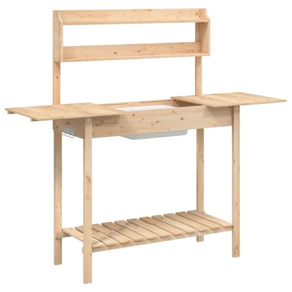 vidaXL pottebænk med vask 147,5x44x139,5 cm massivt grantræ -  Planteborde