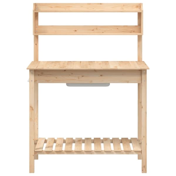 vidaXL pottebænk med vask 147,5x44x139,5 cm massivt grantræ -  Planteborde