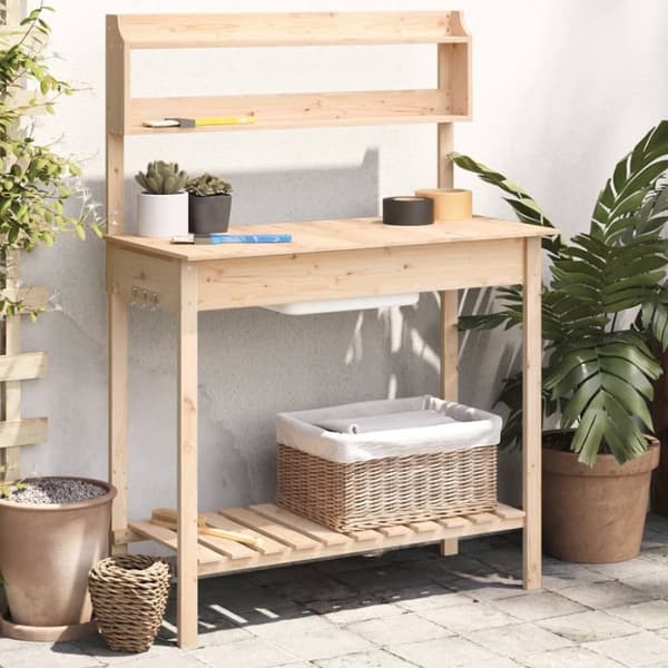 vidaXL pottebænk med vask 147,5x44x139,5 cm massivt grantræ -  Planteborde
