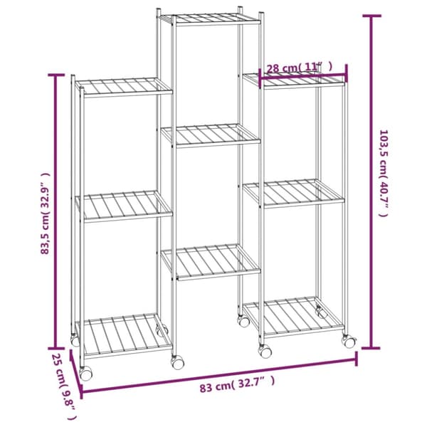 The Living Store blomsterstativ med hjul 83x25x103,5 cm jern sort -  Planteborde