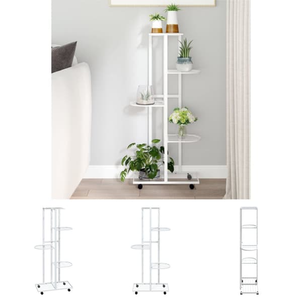 The Living Store Växtställ på hjul 5 hyllor 44x23x100 cm svart järn -  Växtställ
