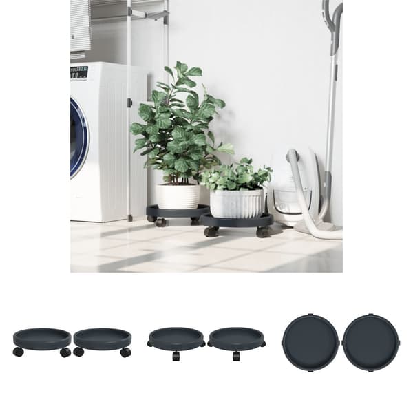 The Living Store Blomvagnar med hjul 2 st grå diameter 34 cm 35 kg -  Växtställ