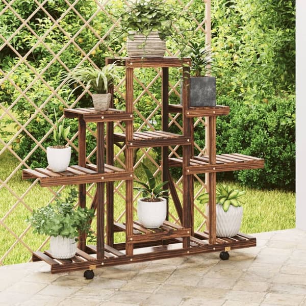 The Living Store blomsterstativ med hjul 110x25x101 cm massivt fyrretræ -  Planteborde