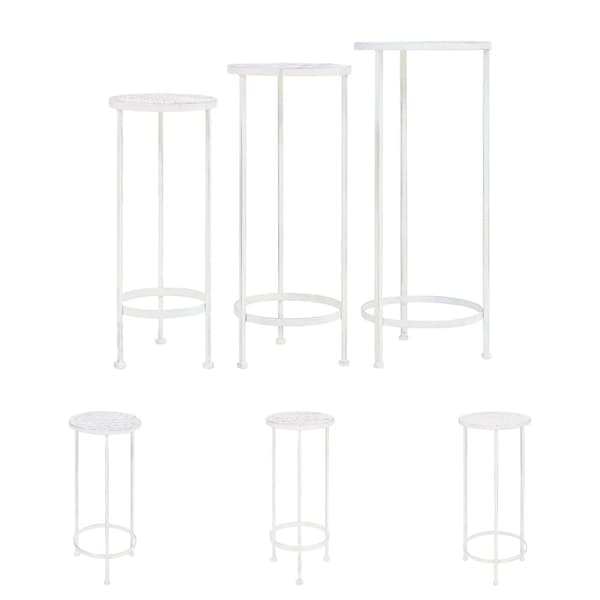 The Living Store plantestativer 3 dele vintagestil metal antik hvid -  Planteborde