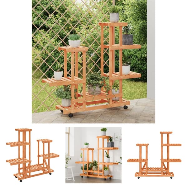 The Living Store blomsterstativ med hjul 95x25x101 cm massivt fyrretræ -  Planteborde