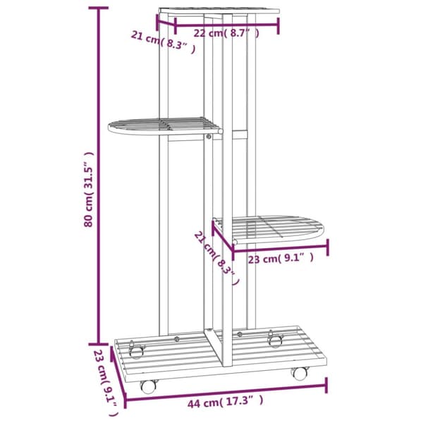 The Living Store blomsterstativ 4 niveauer med hjul 44x23x80 cm jern hvid -  Planteborde