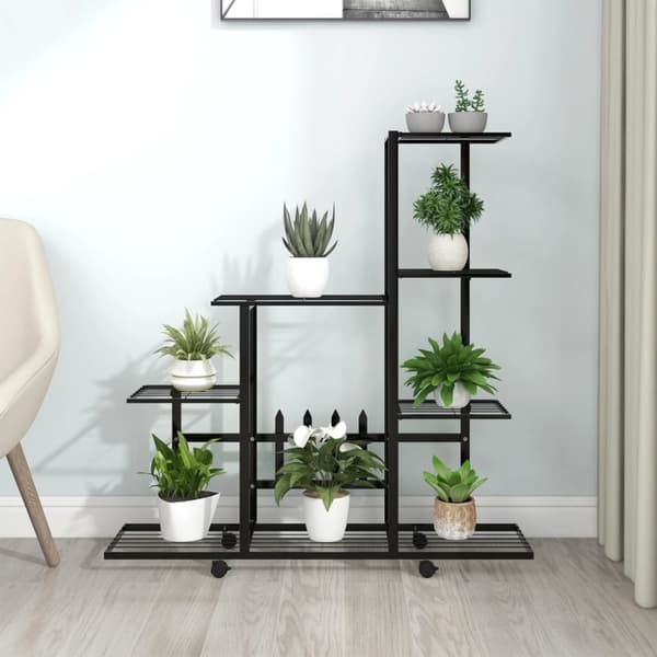 The Living Store blomsterstativ med hjul 94,5x25x92,5 cm metal sort - Planteborde