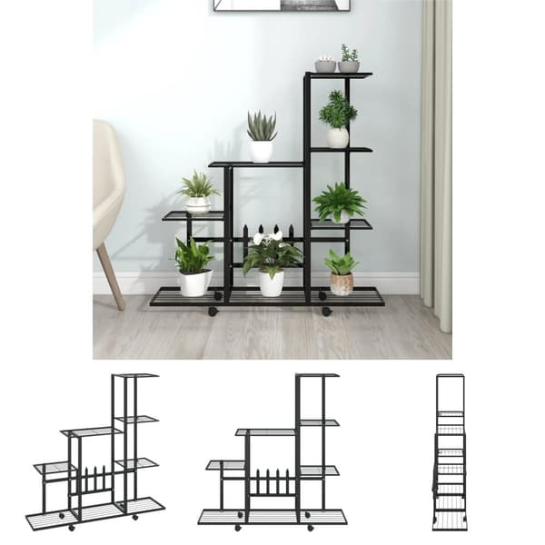 The Living Store blomsterstativ med hjul 94,5x25x92,5 cm metal sort - Planteborde
