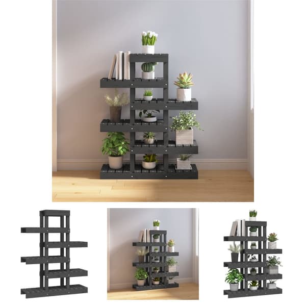 The Living Store plantestativ 85x25x109,5 cm massivt fyrretræ grå -  Planteborde
