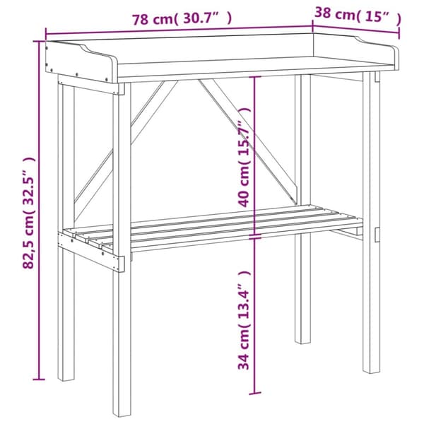 The Living Store Kukkapöytä hyllyllä harmaa 78x38x82,5 cm täysi kuusi -  Kukkatelineet