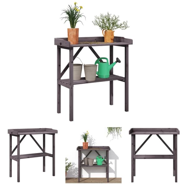 The Living Store Kukkapöytä hyllyllä harmaa 78x38x82,5 cm täysi kuusi -  Kukkatelineet