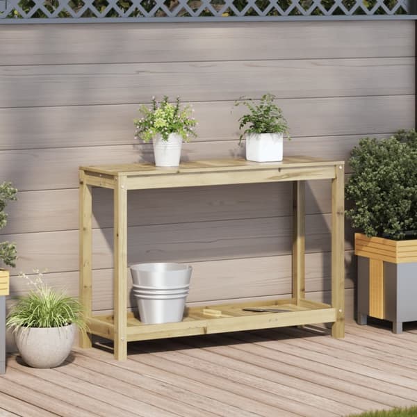 The Living Store Ruukutuspöytä hyllyllä 108x35x75 cm kyllästetty mänty -  Kukkatelineet