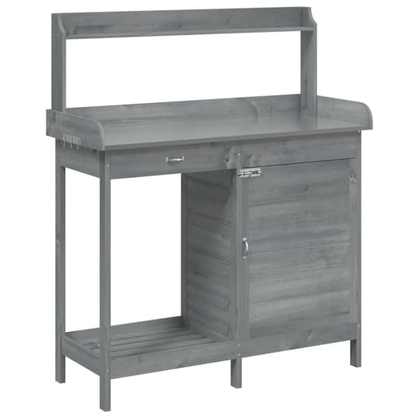 The Living Store Odlingsbänk med skåp grå 110,5x45x124,5 cm massivt granträ -  Växtställ