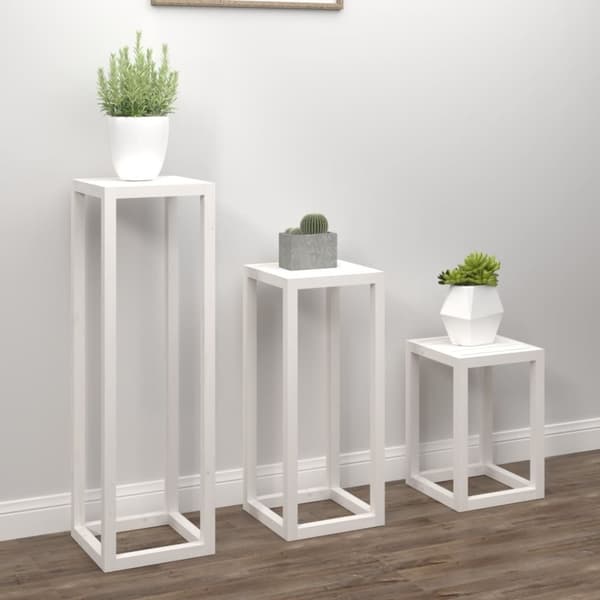 The Living Store plantestativer 3 stk. massivt fyrretræ hvid -  Planteborde