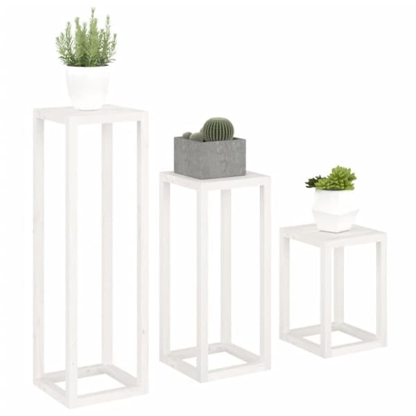 The Living Store plantestativer 3 stk. massivt fyrretræ hvid -  Planteborde