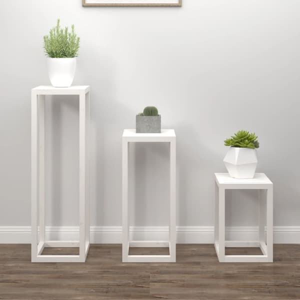 The Living Store plantestativer 3 stk. massivt fyrretræ hvid -  Planteborde