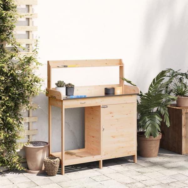 The Living Store pottebænk med skab 110,5x45x124,5 cm massivt grantræ -  Planteborde