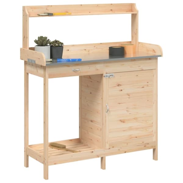 The Living Store pottebænk med skab 110,5x45x124,5 cm massivt grantræ -  Planteborde