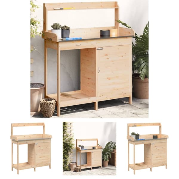 The Living Store pottebænk med skab 110,5x45x124,5 cm massivt grantræ -  Planteborde