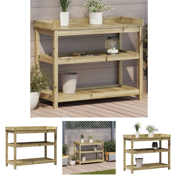 The Living Store Ruukutuspöytä hyllyillä 108x45x86,5 cm kyllästetty mänty -  Kukkatelineet