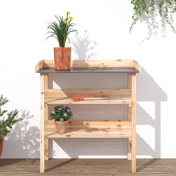 The Living Store Kukkapöytä hyllyillä 78x38x82,5 cm täysi kuusi - Kukkatelineet