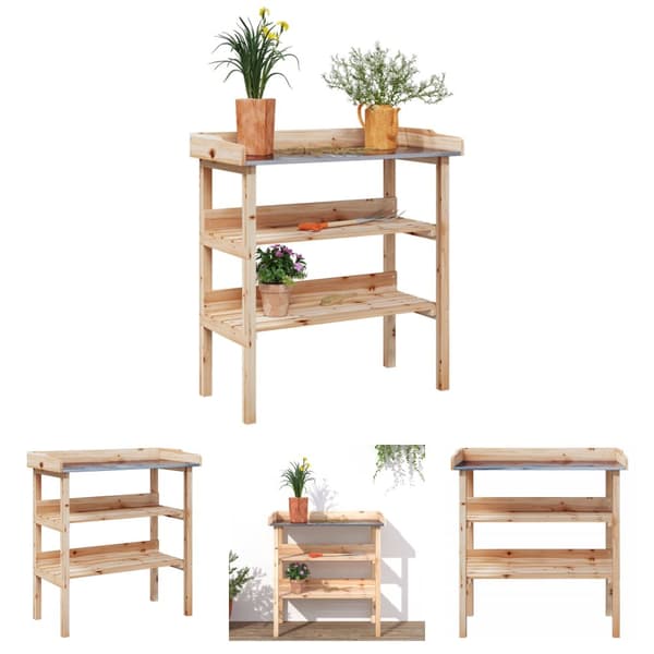 The Living Store Kukkapöytä hyllyillä 78x38x82,5 cm täysi kuusi - Kukkatelineet