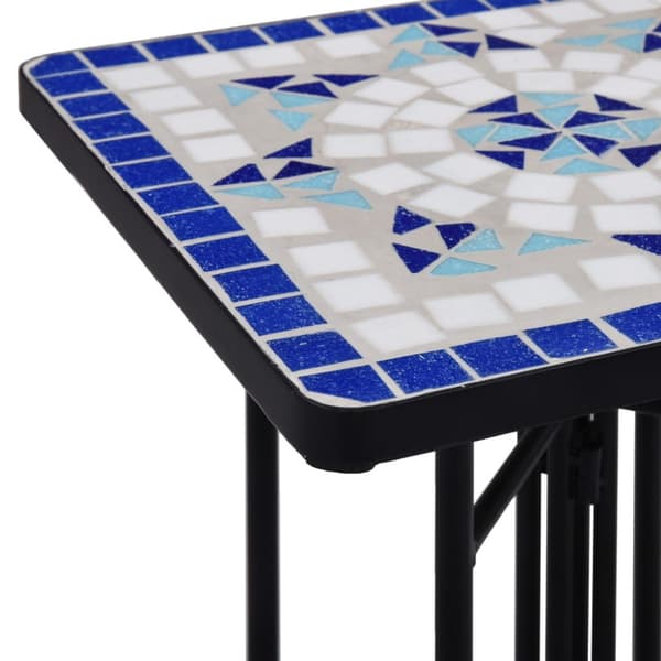 Växtställ - Living Sidobord med mosaik blå och vit keramik